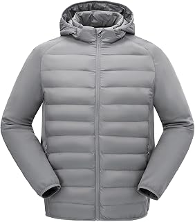 Rdruko Men's Running Jacket Lightweight Hybrid Puffer Jacket with Hood