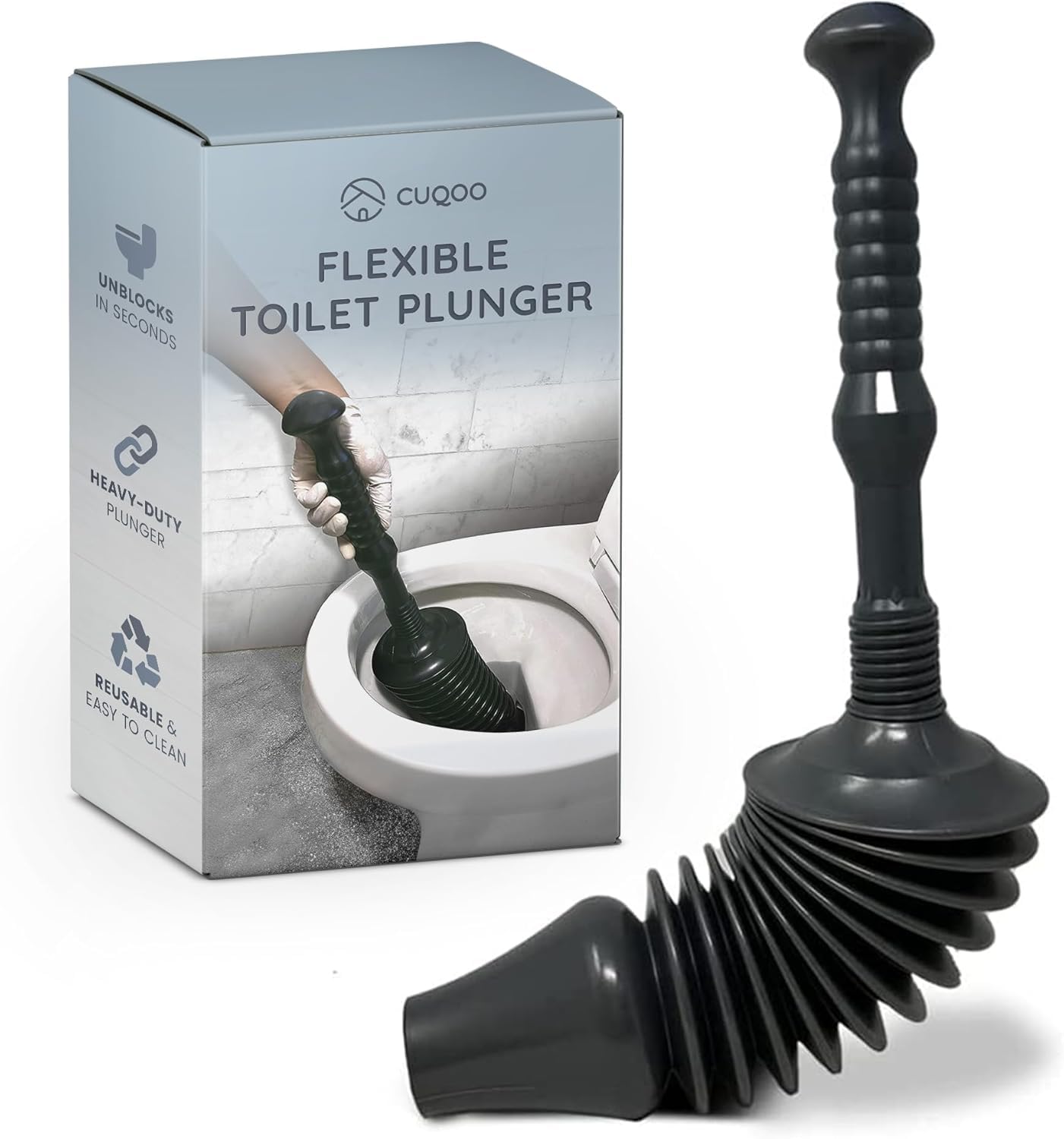 CUQOO Plunger Toilet & Sink Unblocker | Heavy Duty Shower Drain Plungers | FLEXI