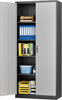 SUPEER Professional Metal Wardrobe 180 cm,Black/Grey