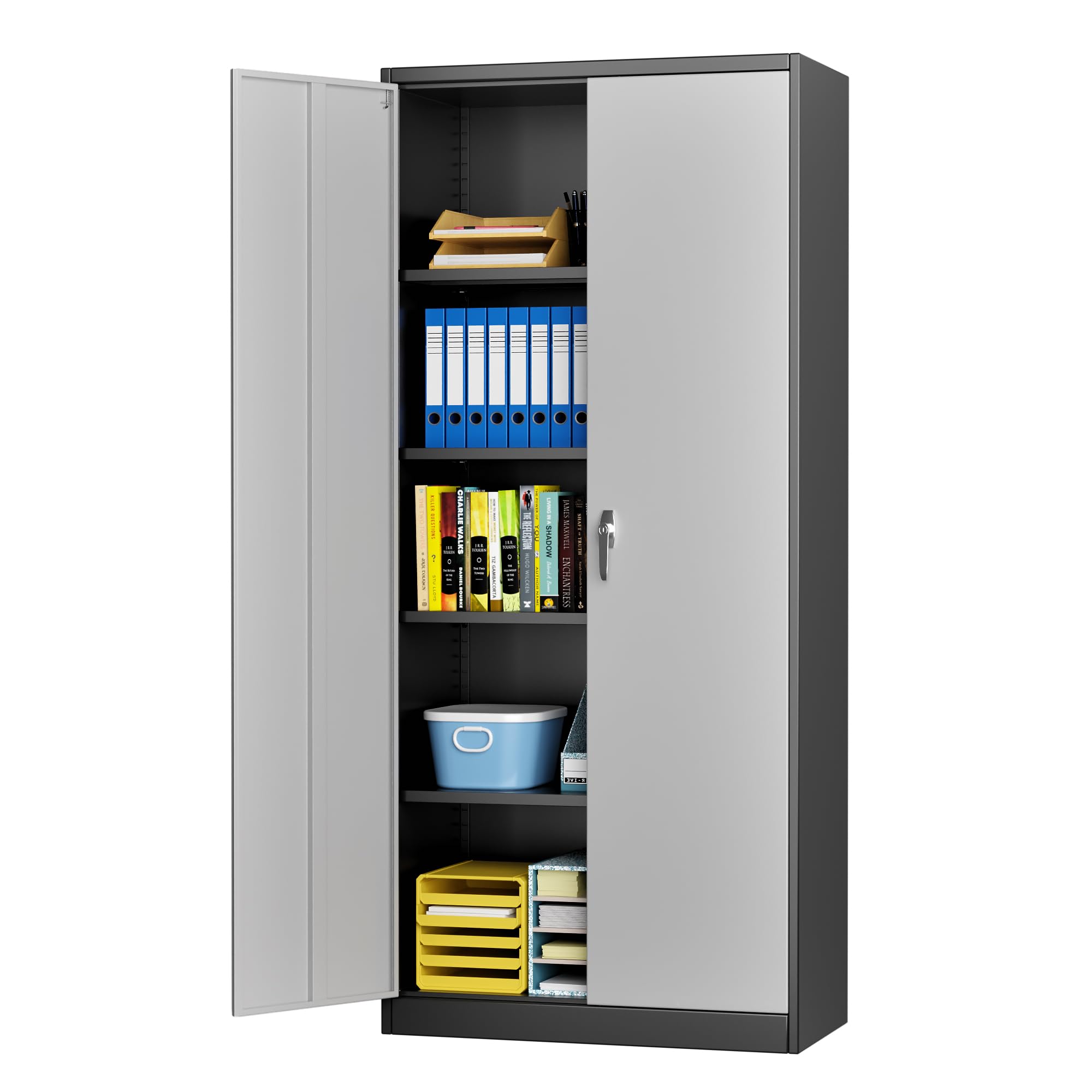SUPEER Professional Metal Wardrobe 180 cm,Black/Grey