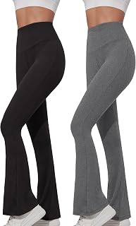 2 Pack Women Super Soft High Waist Leggings Tummy Control Leggings Soft Bell Pants