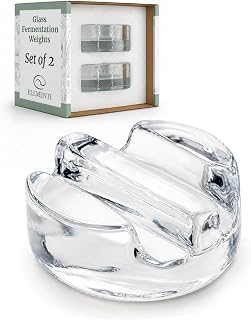 Elementi Fermentation Weight Set of 2 - Easy to Use Glass Fermenting Weights, Perfect Fit for Wide Mouth Mason Jars, Highly Durable Soda-Lime Glass Fermentation Kit for Sauerkraut, Kimchi & More