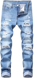 LZLER Mens Ripped Jeans,Distressed Destroyed Slim Fit Straight Leg Denim Pant with Holes