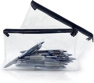 OBYJCA 2 Pcs Clear Pencil Case for Exams, Transparent See Through Exam Pencil Case Clear with Zipperfor Girls Boys Exams Stationary (PVC)
