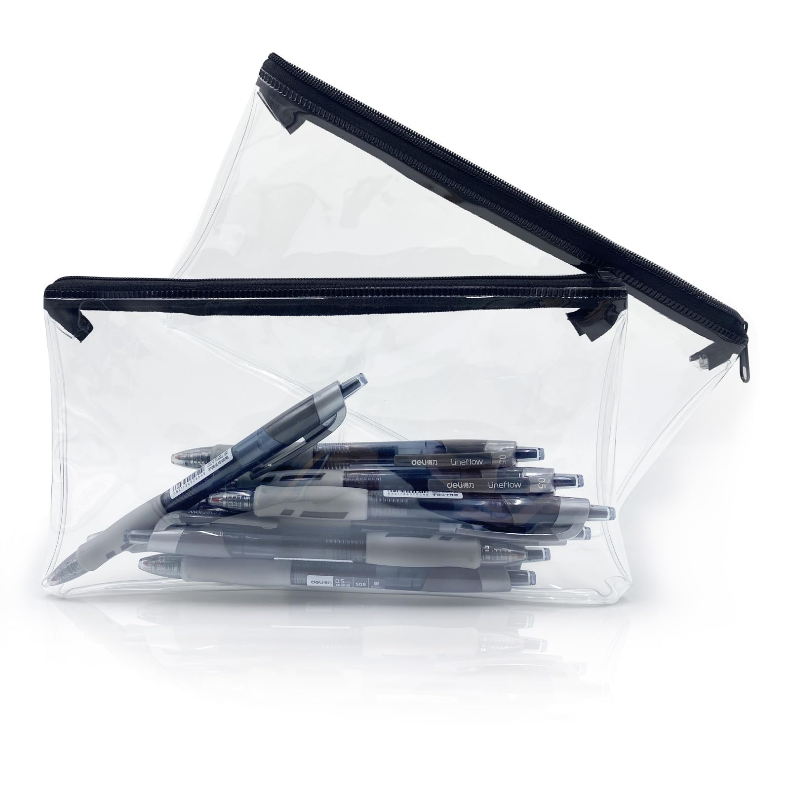 OBYJCA 2 Pcs Clear Pencil Case for Exams, Transparent See Through Exam Pencil Ca