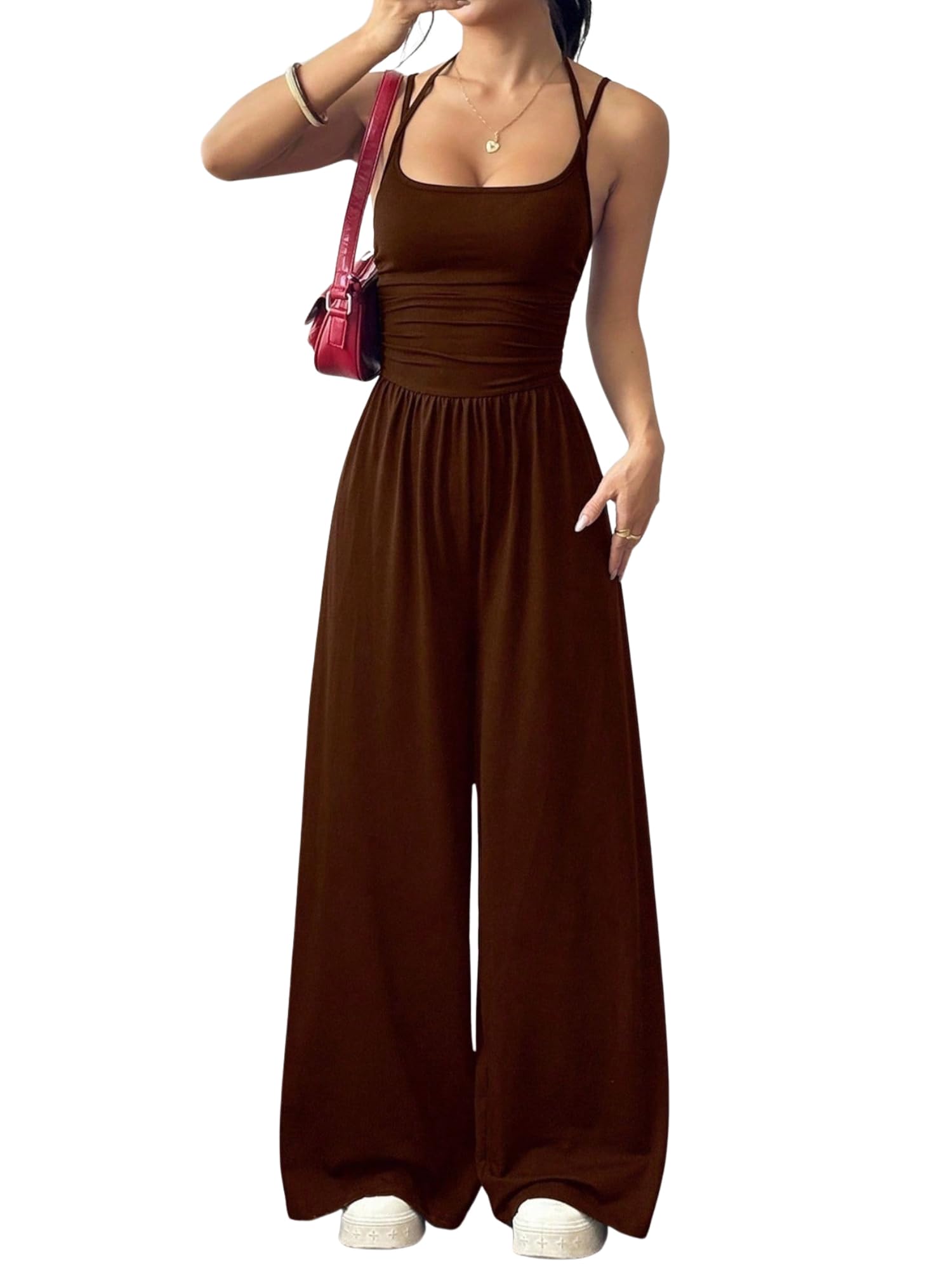 Women's Wide Leg Jumpsuit Summer One Piece Outfit Sleeveless Casual Rompers
