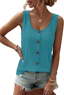 TICTICMIMI Women Tank Tops Buttons Sleeveless Summer Scoop Neck Shirt