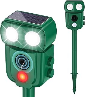 Cusbus Ultrasonic Animal Repellent Outdoor, Waterproof, Solar Power, Green | Repels Deer Raccoon Rabbit Chipmunk Dog Skunk Squirrel Cat for Yard Garden Farm Orchard Protect, Motion Sensor, Flash Light