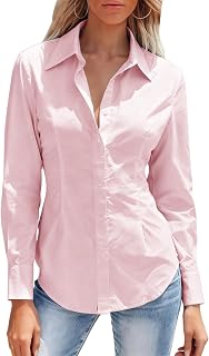 Mutitop Button Down Shirts for Women Long Sleeve Dress Shirts Wrinkle Free Collared Work Office Solid Blouses Corset Tops