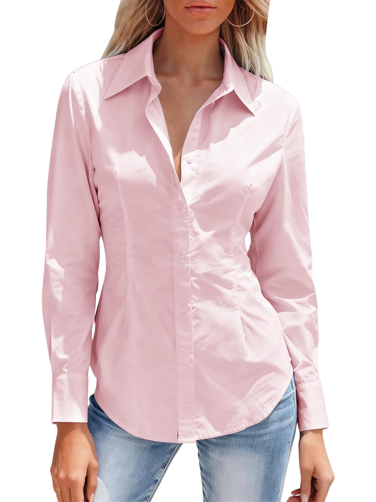 Mutitop Button Down Shirts for Women Long Sleeve Dress Shirts Wrinkle Free Colla