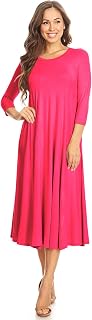 Women's Casual Basic Comfy 3/4 Sleeve Flare A-line Midi Long Maxi Dress(S-3XL)