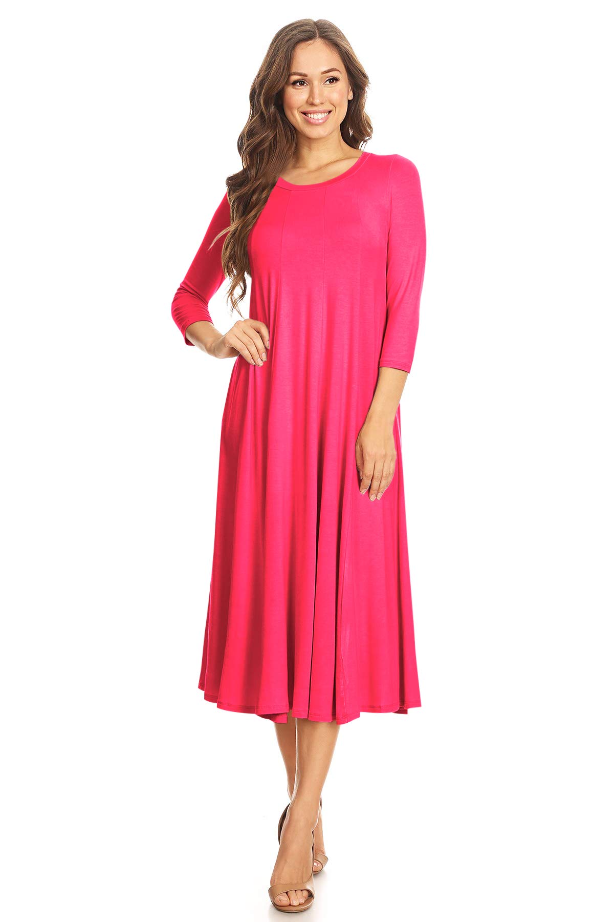 Women's Casual Basic Comfy 3/4 Sleeve Flare A-line Midi Long Maxi Dress(S-3XL)