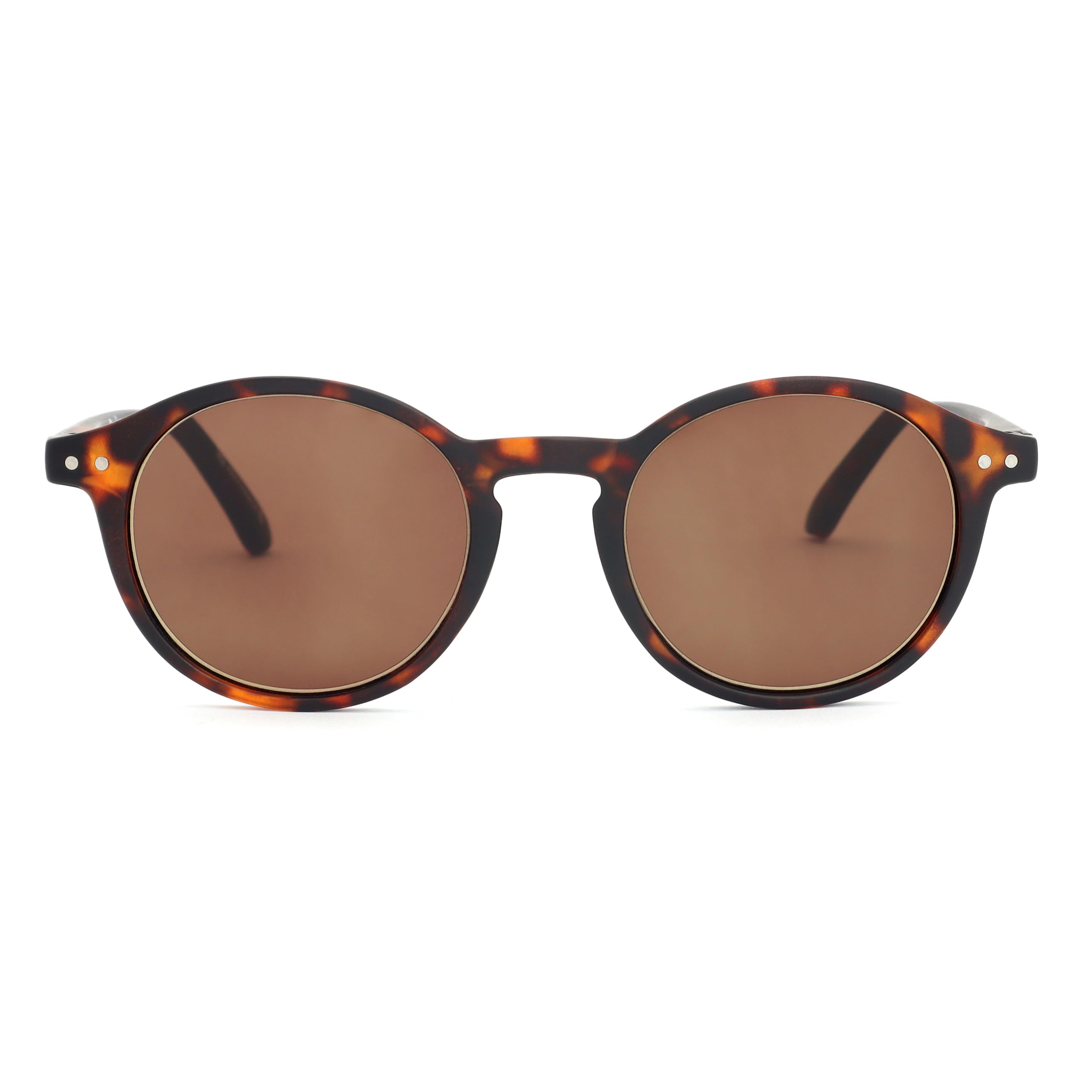 OPULIZE REY Sunglasses – Retro Round Frames – Brown Tortoise Shell Matte – Men W