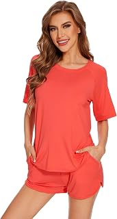 WiWi Pajamas for Women Short Sleeve Top with Shorts Viscose from Bamboo Pajama Set Cooling Sleepwear S-XXL