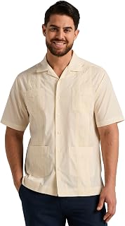 Cubavera Men's Authentic Cuban Style Four-Pocket Embroidered Short-Sleeve Guayabera Shirt