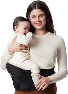 Momcozy Baby Hip Seat Carrier for 0-36 Months/3.2-20kg, 3D Belly Pad, Black | EVA Abdominal Pad, M-Shape Hip Seat, 30° Inclined Design, Multi-Pocket Storage, Lightweight Diaper Bag Function