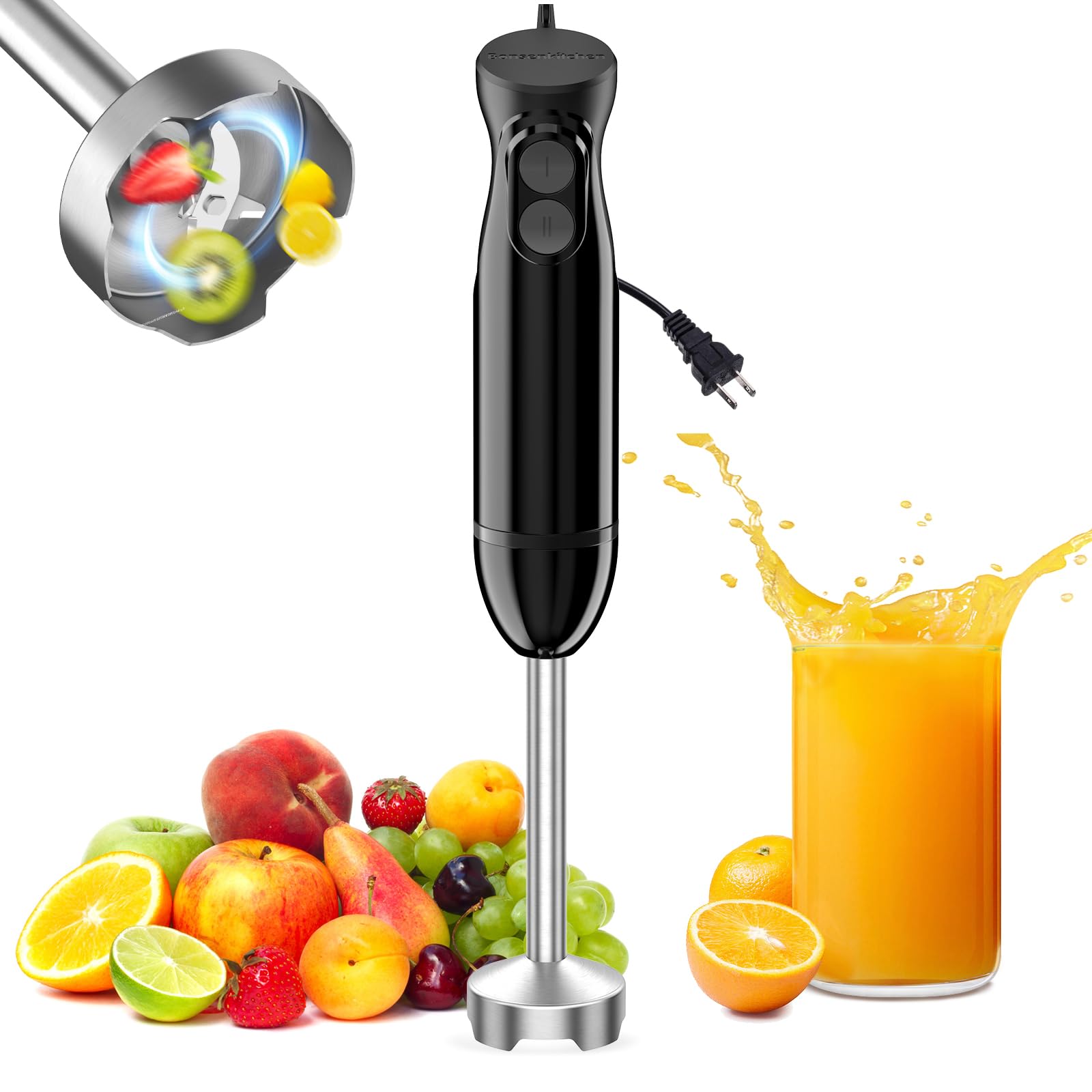 Bonsenkitchen Immersion Hand Blender, Smoothie, Puree, Baby Food | Electric Hand