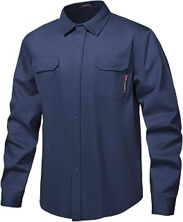 FR Shirt 7oz Fire Resistant Shirts Men's,CAT2 Welding Shirt 100% Cotton Flame Resistant Shirts Navy (2X-Large)