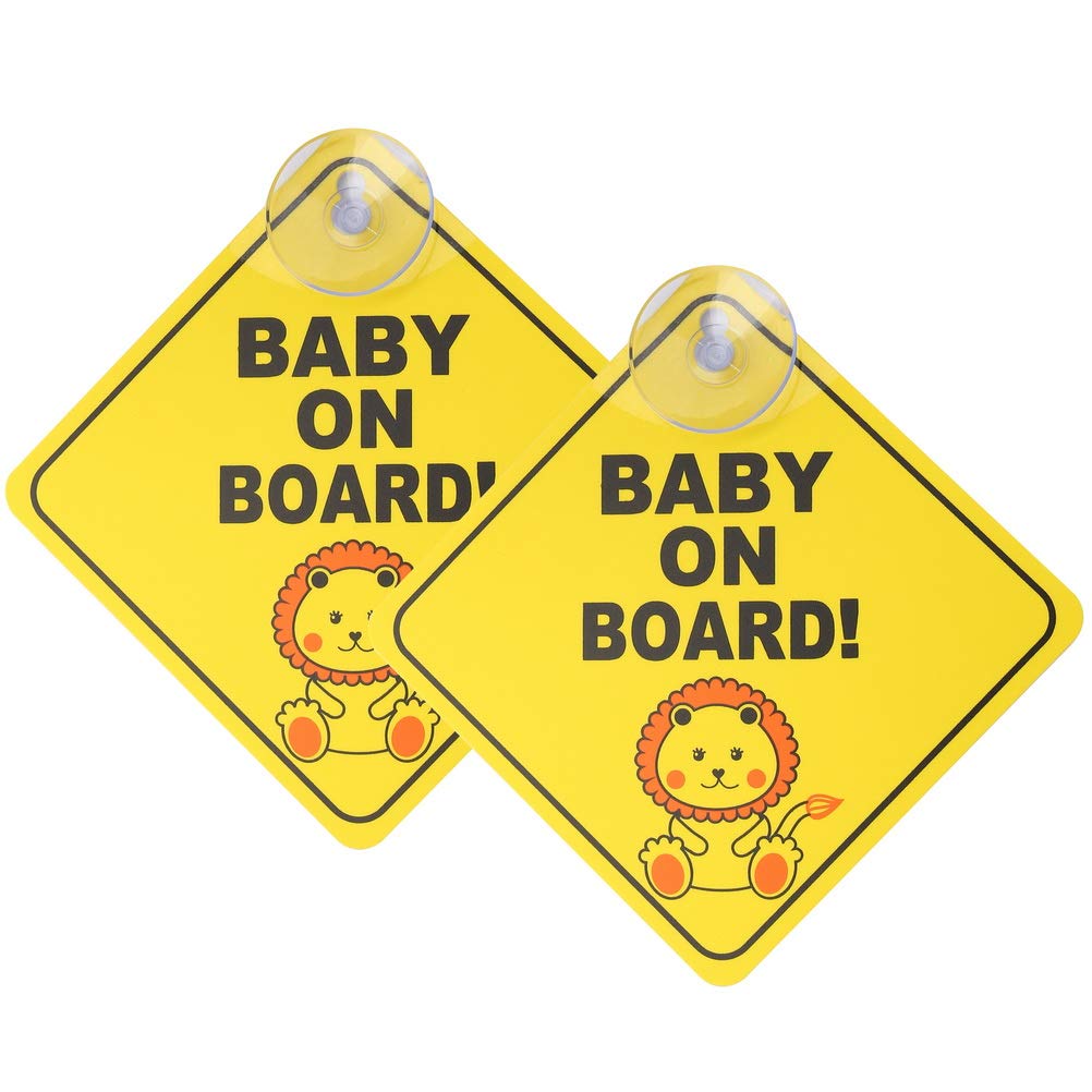 kuou Baby on Board Car Sign, 2 Pack, Yellow, Suction Cup | PVC material, reusabl