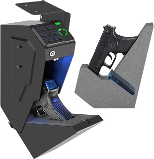 Biometric Mounted Handgun Gun Safe for Nightstand, Desk, Bed Side, Wall,Truck - Auto Open Hidden Hand Gun Safe for Pistol -with Fingerprint, 6-button Backlit Keypad, KEY Access
