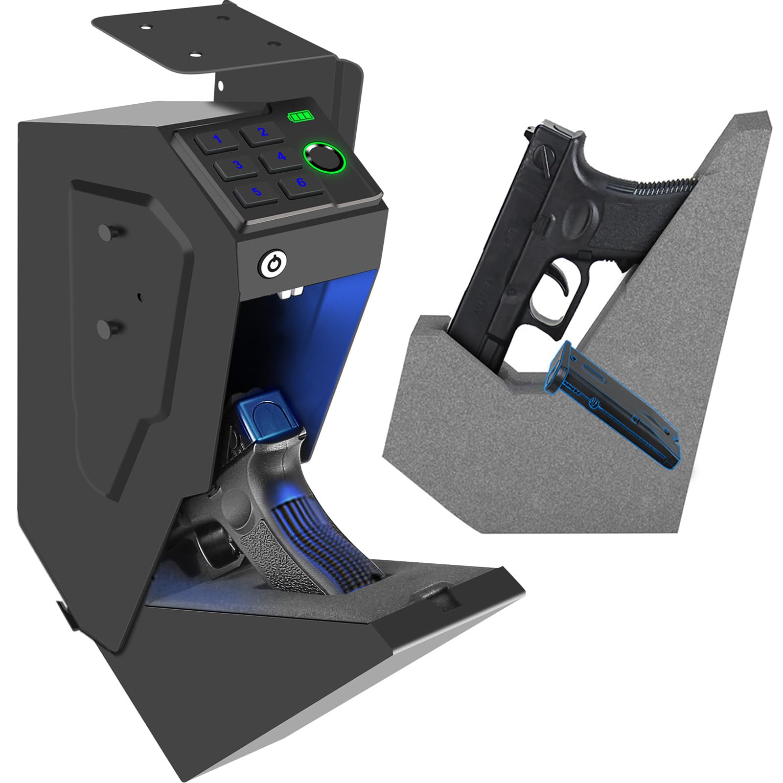 Biometric Mounted Handgun Gun Safe for Nightstand, Desk, Bed Side, Wall,Truck - 
