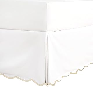 HIG Chic 14'' Queen BedSkirts Scallop Edge Pleated Dust Ruffle | Easy Fit, Anti-Slip, Thick Fabric for Enhanced Privacy, Pre-Washed for Long-Lasting Use, Off White/Camel