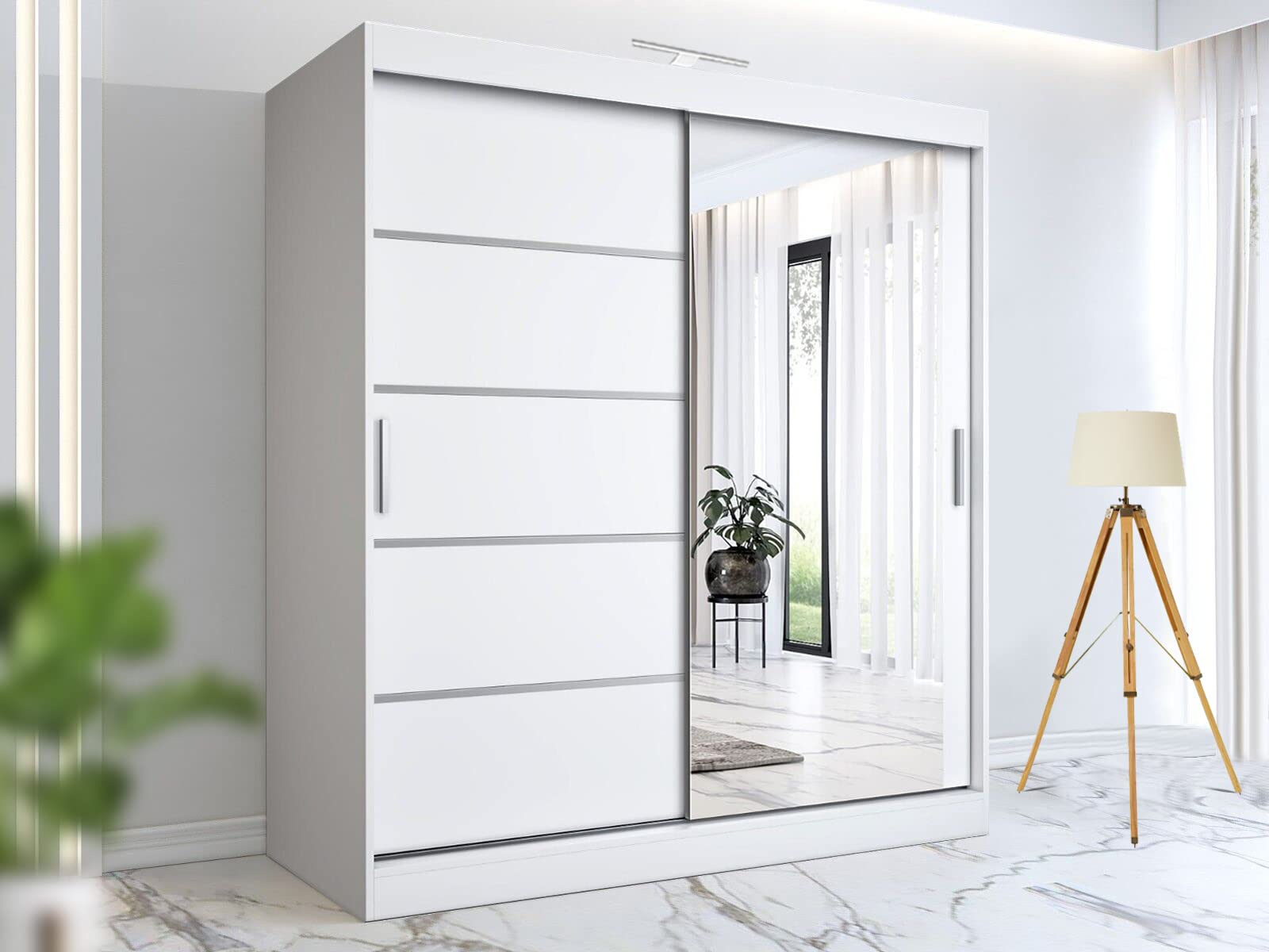 RAC3 Wardrobes for Bedroom with Mirrored Sliding Door & LED Light Premium Wardro