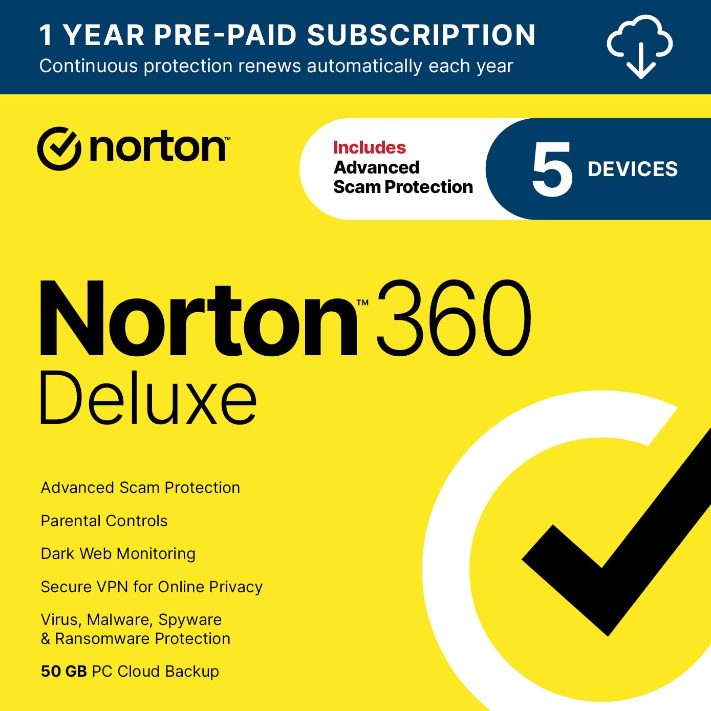 Norton 360 Deluxe 2027 Antivirus, 5 Devices, Auto-Renews [Download] | Includes S