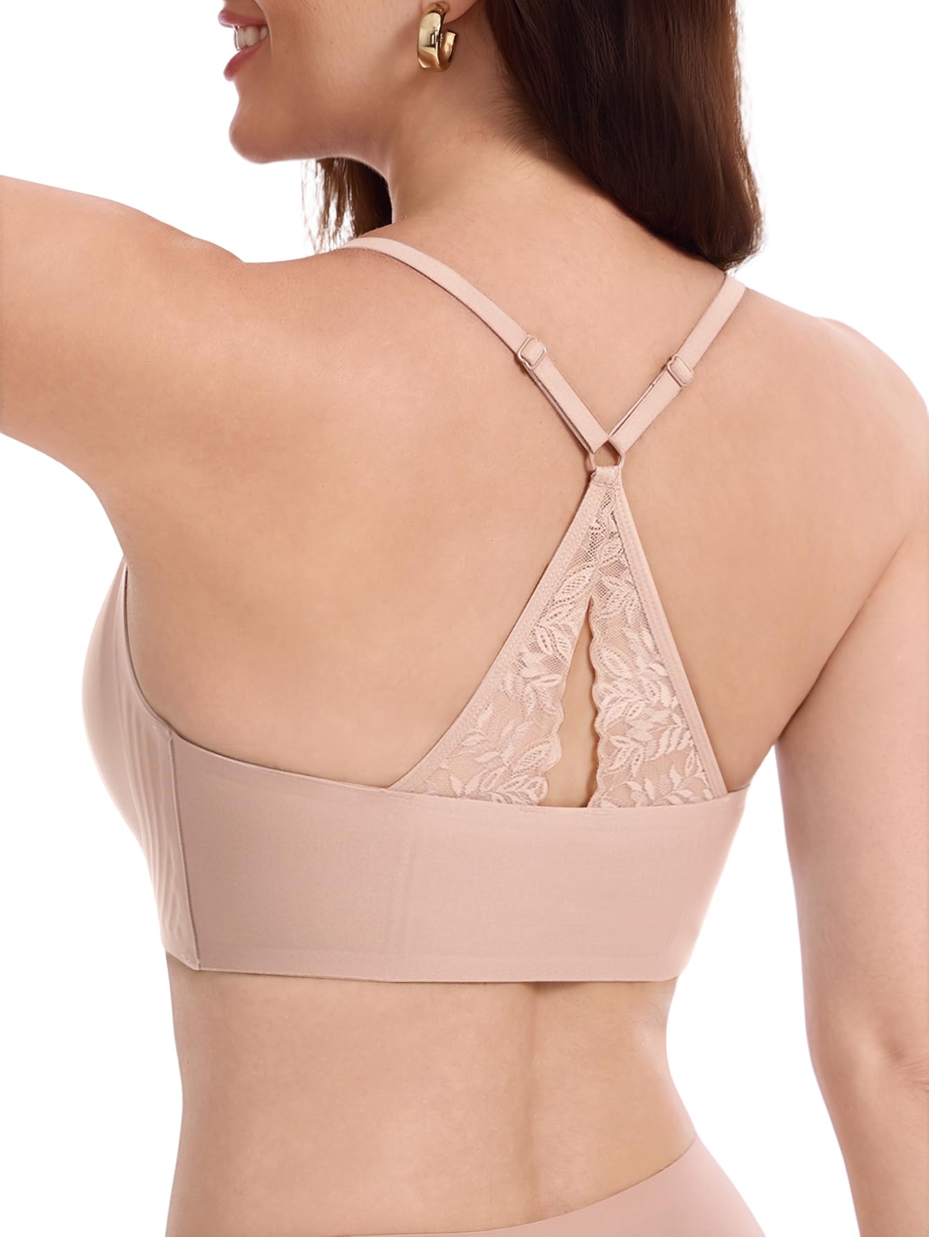 Women's Jelly Bra Wireless Deep V Seamless Lace Racerback Bralette