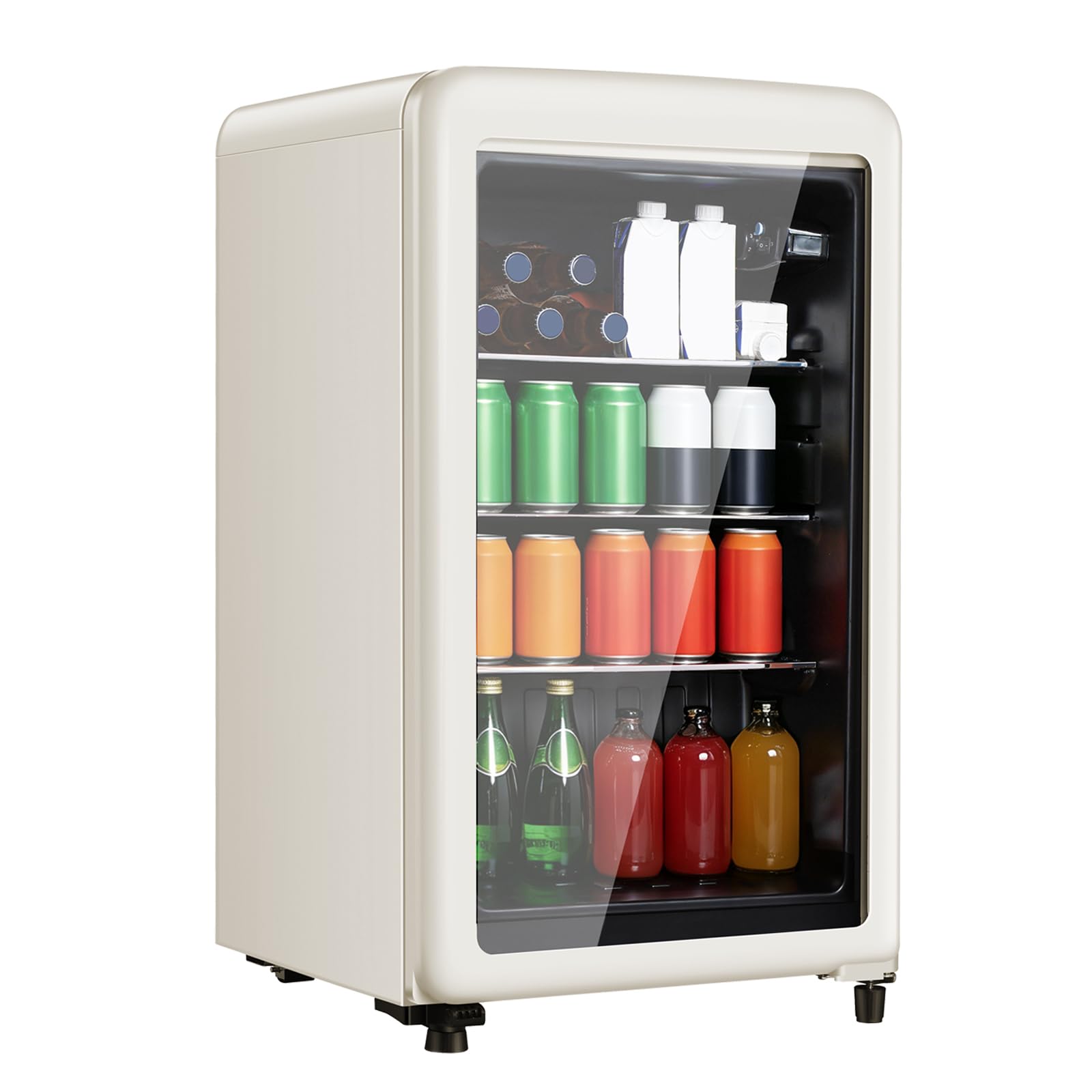 HAILANG 130 Can Retro Beverage Refrigerator, Fridge with Glass Door, White | 3.2