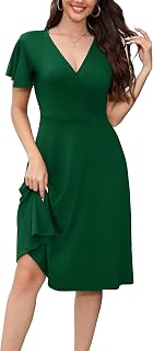 DJ560 Women's Summer Dress 50s Style Vintage Casual Formal Business Elegant Knee Length Dress with Pockets
