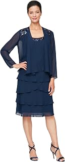 S.L. Fashions Women's Petite Mother of The Bride Jacket Dress with Sequined Cut Out Shoulder