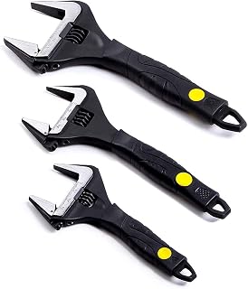 Sharp-tec Adjustable Spanner Set, Wide Jaw Opening Adjustable Wrench, Heavy-Duty Plumbing Tools for Plumbers, 6''+8''+10'', Black,chrome