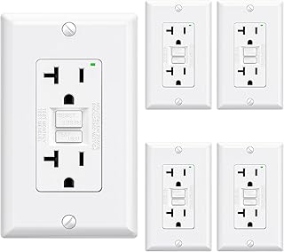 ELEGRP GFCI Outlet 20 Amp, Self-Test GFI Electrical Outlet with Narrow Design, GFCI Receptacle with LED Indicator, UL Listed, White, Wall Plate Included, 5 Pack