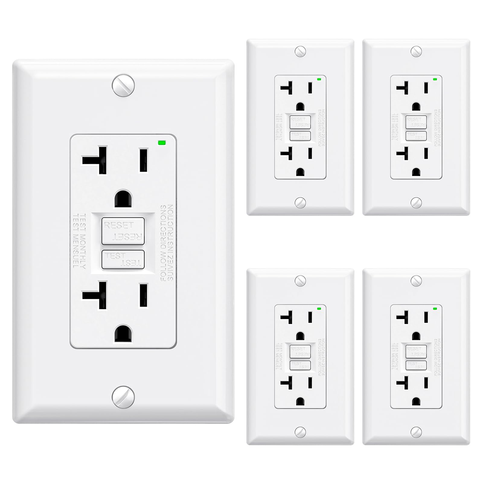 ELEGRP GFCI Outlet 20 Amp, Self-Test GFI Electrical Outlet with Narrow Design, G