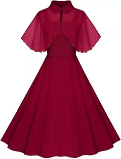 1950s Dresses for Women Vintage Goth Swing Cocktail Dress with Pockets and Chiffon Shawl