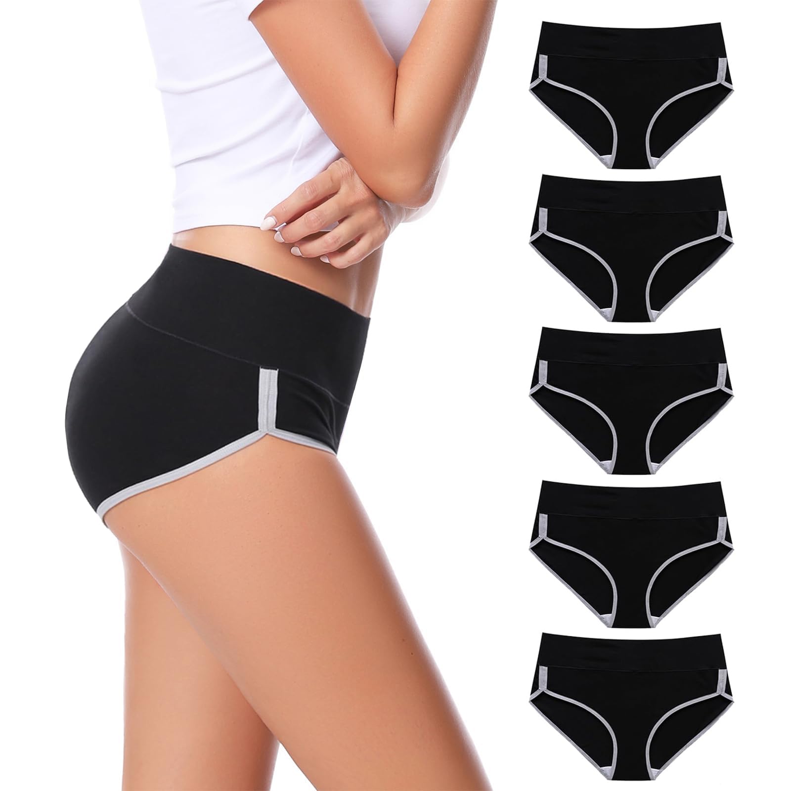 CAILECOTTON Cotton Underwear for Women High Waisted Ladies Pantie 5 Pack