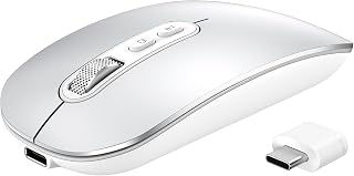 PINKCAT Wireless Mouse, Dual Mode Rechargeable USB C Mouse, Silver