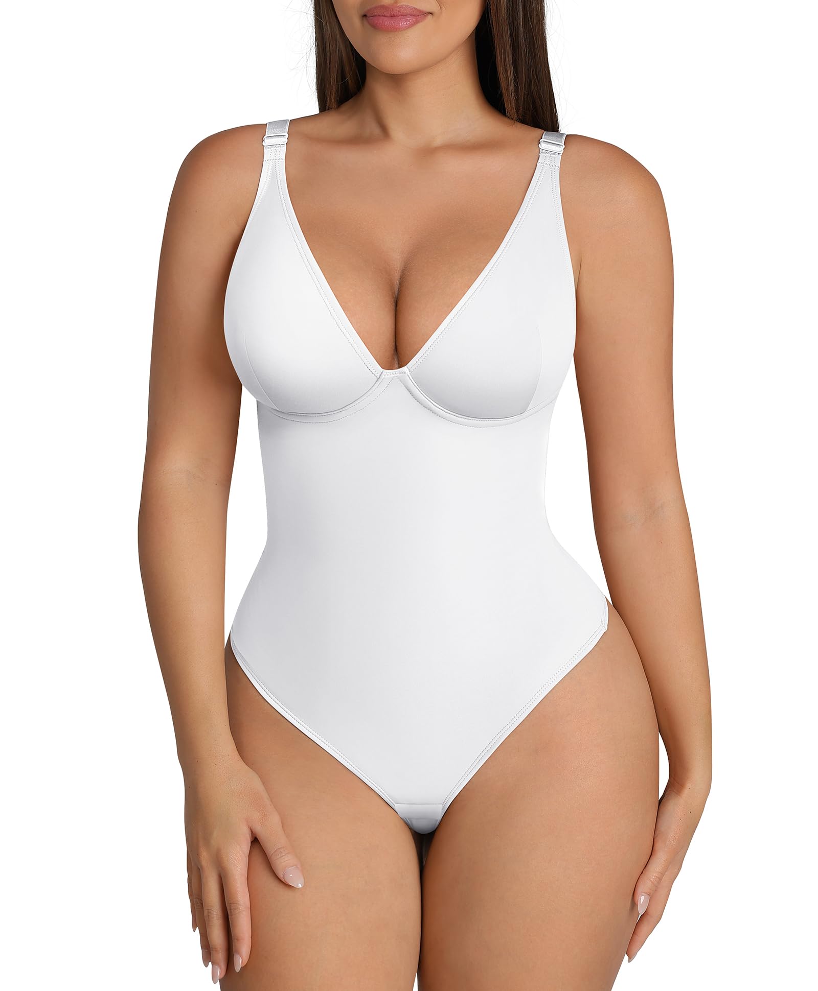 FeelinGirl Women's Elegance and Comfort Shaping Bodysuit with V Neckline and Bac