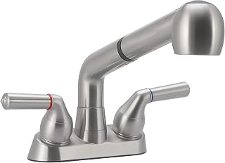 Utility Sink Faucet, Laundry Room Faucet with Pull Out Sprayer, Laundry Tub ABS Plastic Faucet, 4 Inch Centerset 3 Holes Installation Non-Metallic, Brushed Nickel