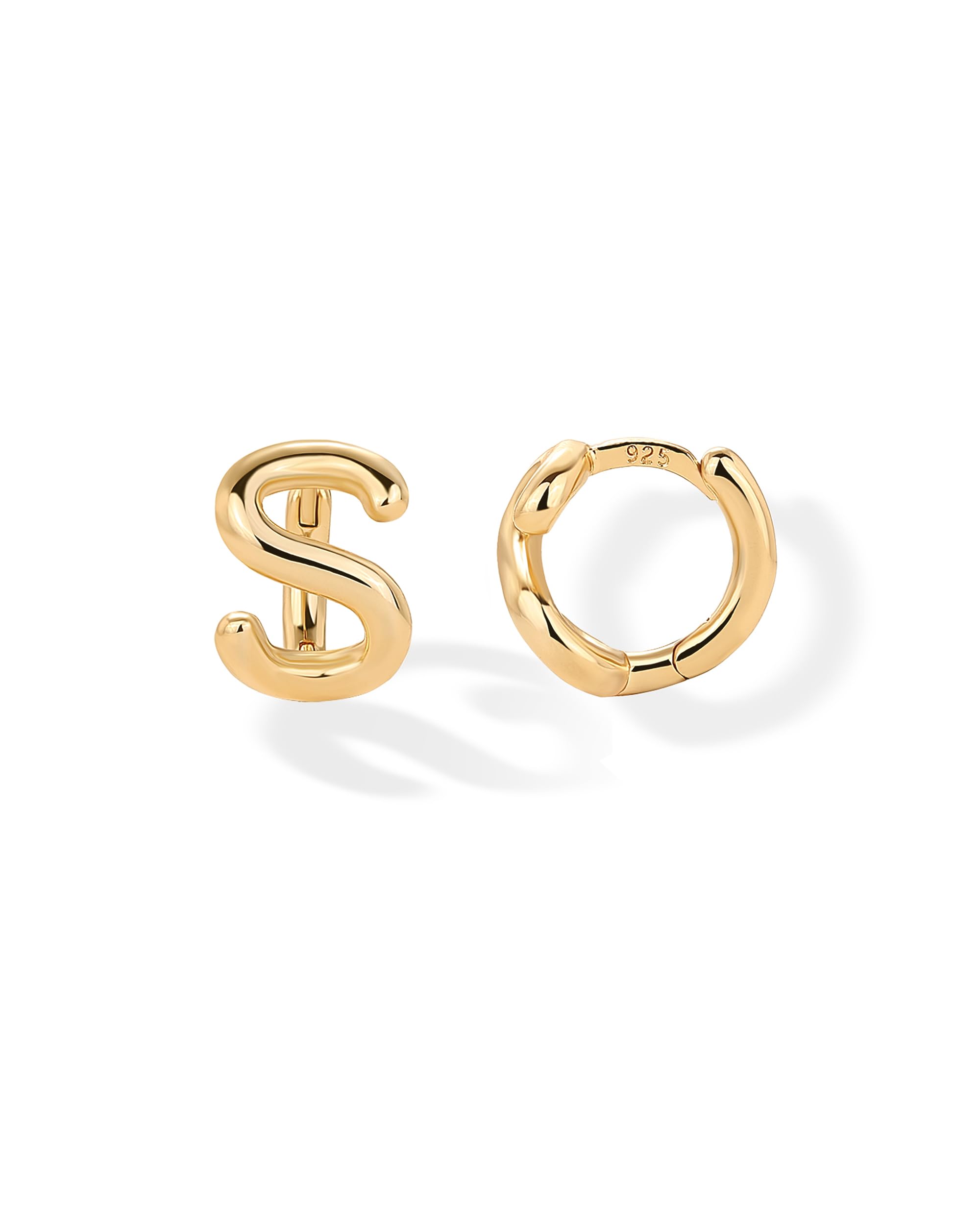 PAVOI 14K Gold Plated Dainty Initial Letter Huggie Hoop Earrings for Women