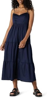 Amazon Essentials Women's Fit and Flare Empire Waist Sweetheart Neck Cotton Sateen Tiered Maxi Dress