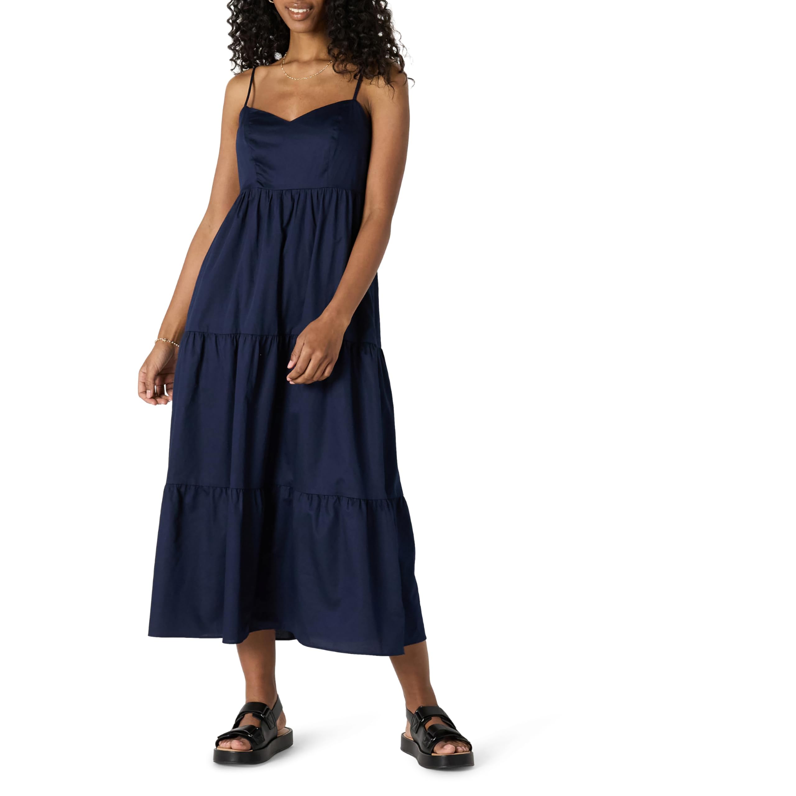 Amazon Essentials Women's Fit and Flare Empire Waist Sweetheart Neck Cotton Sate