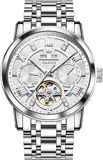 OLEVS Automatic Watches for Men Self Winding Mechanical Skeleton Luxury Dress Stainless Steel Diamond Men Wrist Watches
