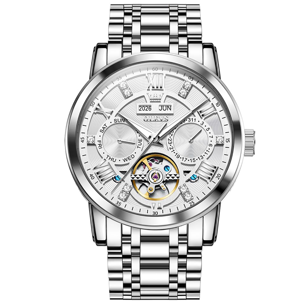 OLEVS Automatic Watches for Men Self Winding Mechanical Skeleton Luxury Dress St