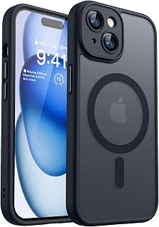 CANSHN Magnetic Compatible with iPhone 15 Plus Case, Upgraded [Full Camera Protection] [Compatible with Magsafe] [Translucent Matte] Shockproof Protective Phone Case 6.7" - Black