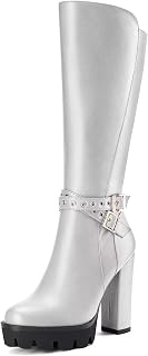 Castamere Women's Chunky Wide High Heel Closed Toe Round Toe Half Zipper Buckle Closure Office Classic Boots
