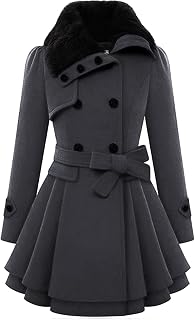 Zeagoo Women's Fashion Faux Fur Lapel Double-Breasted Thick Wool Trench Coat Winter Warm Jacket S-2XL