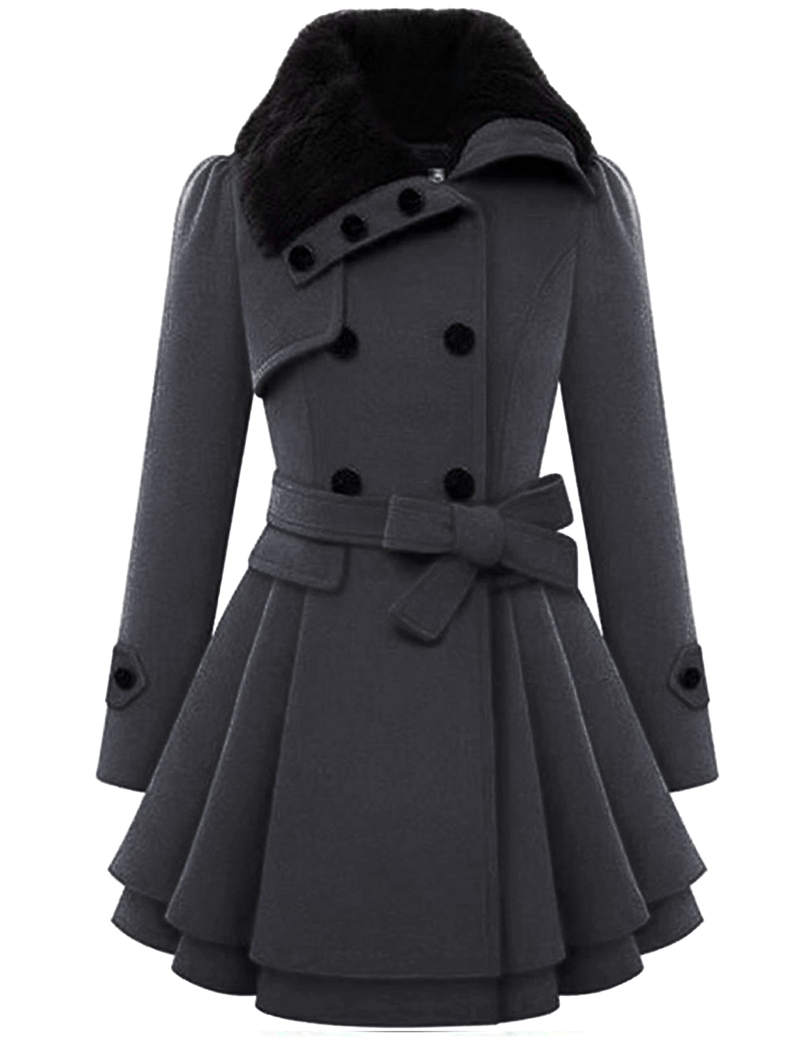 Zeagoo Women's Fashion Faux Fur Lapel Double-Breasted Thick Wool Trench Coat Win