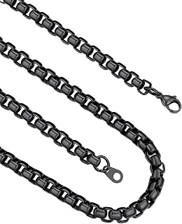 FindChic Stainless Steel Square Box Chain for Men | Silver/Gold/Black Rolo Necklace for Pendant | 2mm/3mm/6mm/8mm Width | No Tarnish, Hypoallergenic Hip Hop Jewelry with Gift Box | 18"-30" Length